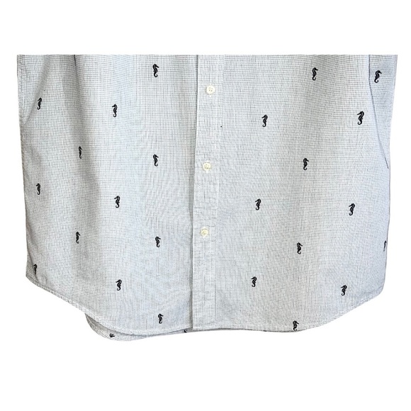 Chaps Shirt Men’s Size L White Black Checks Seahorses Button Front Short Sleeve - Picture 5 of 6